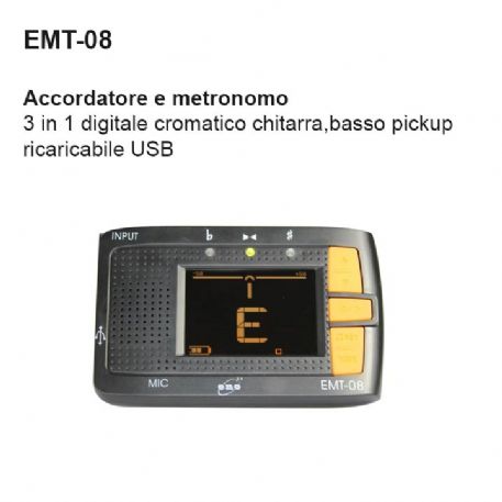ACCORDATORE E METRONOMO DIGITALE RICARICA USB CROMATICO DAM EMT08 PER CHIATARRA, BASSO, UKULELE, VIO
