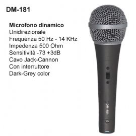 MICROFONO DINAMICO DAM DM181 CON INTERRUTTORE COMPLETO DI CAVO 