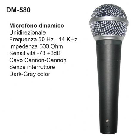 MICROFONO DINAMICO DAM DM580 SENZA INTERRUTTORE COMPLETO DI CAVO 